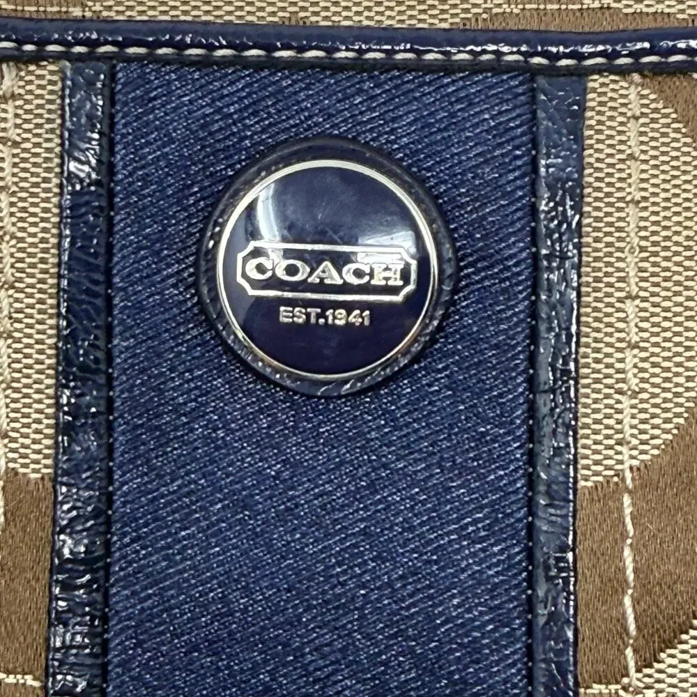 Coach Legacy Signature Stripe Swingpack Crossbody Bag Khaki Navy Canvas Purse